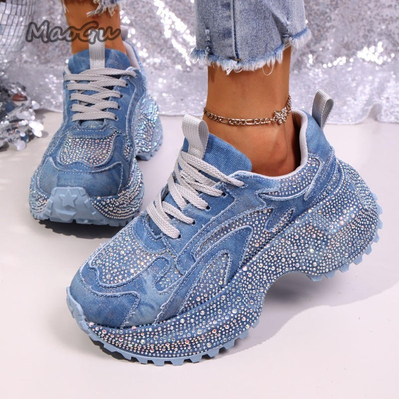 Sewing Cloth - Zapatillas gruesas con diamantes de imitación